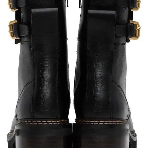 See by Chloe Women Size 37 Black Mallory Combat Ankle Boot Leather Biker $890 - Picture 2 of 13